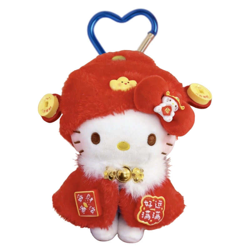 正版新年红纽扣HelloKitty凯蒂猫包挂件卡通毛绒玩偶钥匙扣送礼物