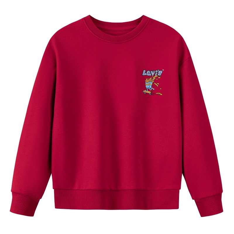 【新年马年】李维斯男童红色卫衣加绒儿童套头衫2026拜年过年衣服