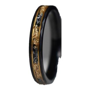 加拿大代购Hammer㊣ 手作华丽22k金箔陨石镶嵌黑色锤纹碳化钨戒指