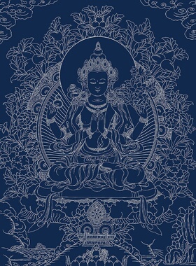 四臂观音纯棉油画布唐卡描金
