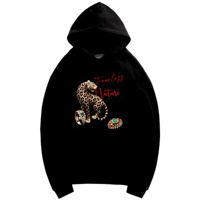 女士印花黑色连帽卫衣帽衫