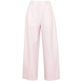 夏莫卡九分奶奶裤粉色裤子女夏季新品老钱风亚麻裤阔腿弯刀裤6798