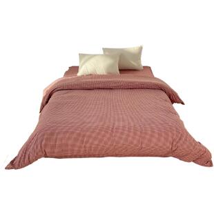 小红豆 格子小粗布温柔豆沙红全棉被套怀旧风格子被芯罩被单100棉