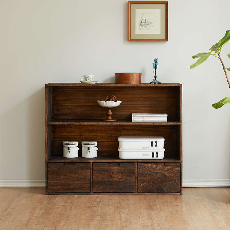 矮柜落地柜实木书柜置物架组合柜客厅收纳柜储物柜简易书架格子柜