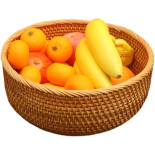 越南手工藤编水果篮竹编收纳筐托盘客厅家用馒头筐圆形简约水果盘