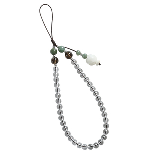 天然白水晶高档手机链挂件茶水晶复古时尚精致男女情侣串珠中国风手腕款手机壳U盘防丢摔挂绳挂饰品吊坠礼物