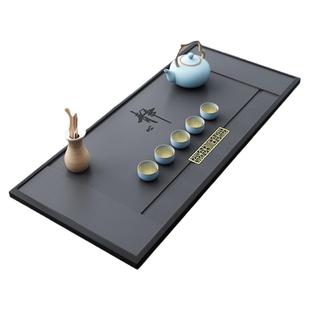 乌金石茶盘石头茶海茶台石材天然大号石茶盘排水简约黑金石盘定制