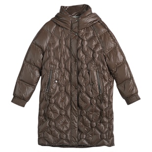 ZOLLE因为轻量感菱形格宽松舒适文艺长款羽绒服外套25秋冬新品