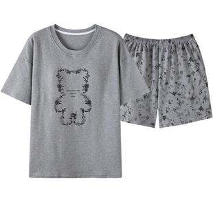 夏天睡衣女款2025新款短袖夏季灰色碎花小熊短裤纯棉两件套家居服