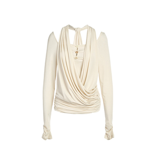 【现货】CELLO SONATA 26SS 褶皱挂脖长袖上衣 DOUBLEBOO