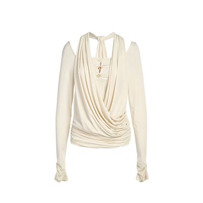 【现货】CELLO SONATA 26SS 春夏新款褶皱挂脖长袖上衣 DOUBLEBOO