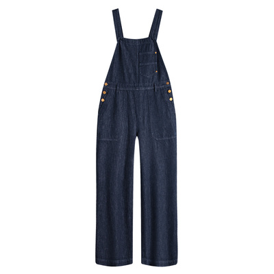 Navigare意大利小帆船牛仔背带裤女士春季新款纯棉直筒休闲长裤子