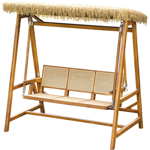 匠心坊中式别墅院子实木三人摇椅户外庭院露台花园室外秋千吊椅