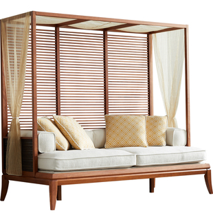 木夕新中式东南亚风格槟榔家具胡桃木色实木沙发清风榻罗汉床沙发