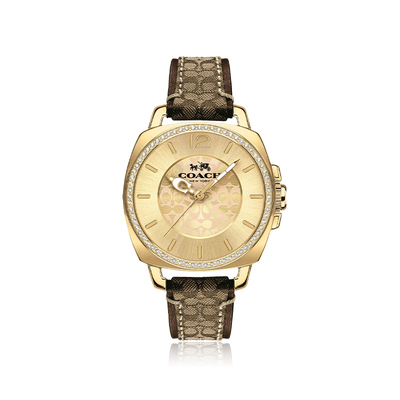 蔻驰老花皮革表带手表