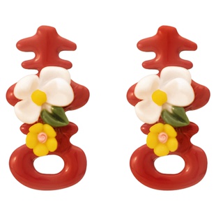 IPINK喜字中国新款可爱耳针耳环红色喜庆耳夹新年结婚伴手耳饰