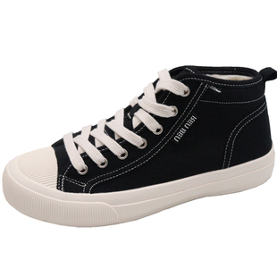 人本女鞋冬季加绒帆布鞋学生棉鞋中高帮透气平跟板鞋休闲鞋保暖鞋