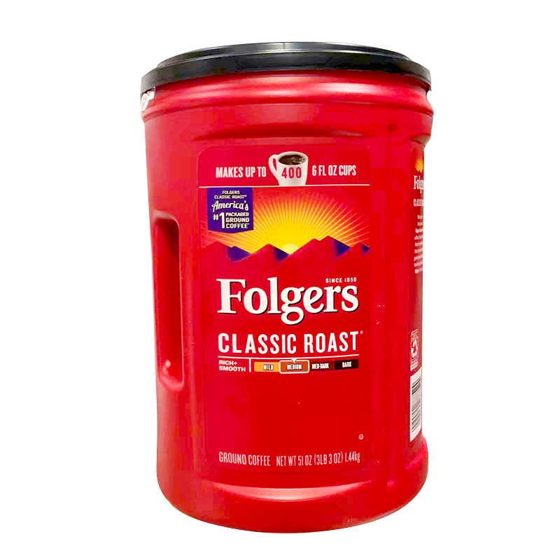新貨 美國Folgers福爵香醇咖啡濃香中度烘焙純非速溶咖啡粉1.23KG