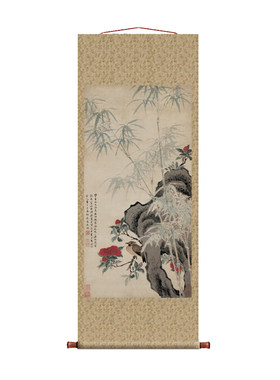 清王武花竹栖禽图挂轴条幅卷轴花鸟画名画真迹复制品玄关书房挂画