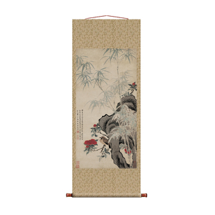 清王武花竹栖禽图挂轴条幅卷轴花鸟画名画真迹复制品玄关书房挂画