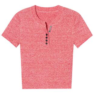 SALT.P可颜纯色短袖针织亚麻混纺正肩修身上衣女薄款AC35206060