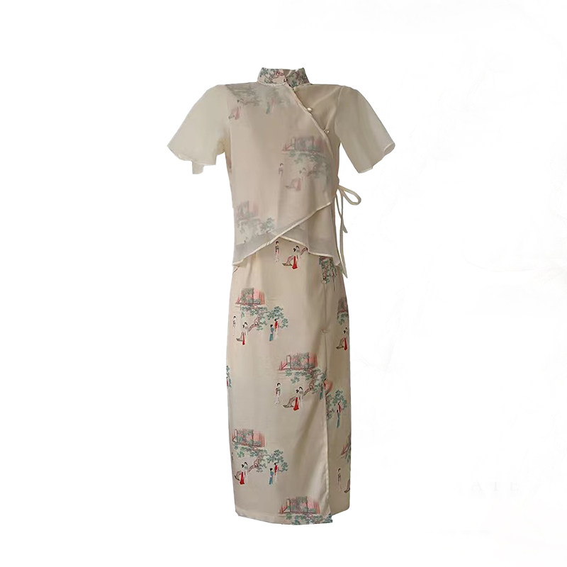 中式旗袍汉元素连衣裙套装茶服