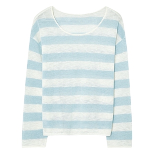 伊芙丽outlets店淡人竹节麻轻薄百搭撞色条纹罩衫针织衫夏上衣女