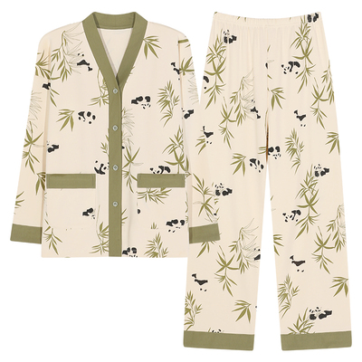 带胸垫纯棉睡衣女春秋季薄款长袖