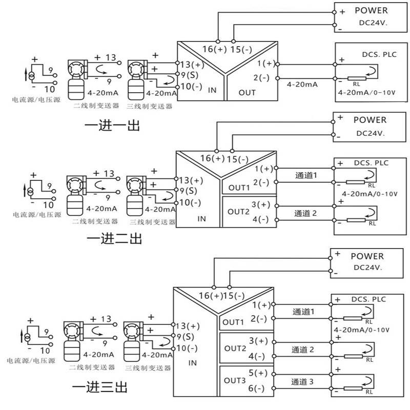 直流信号隔离器4-20mA一入二出模块0-10V配电流电压变送器PLC检测