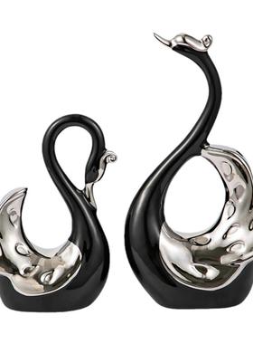 天鹅酒柜摆件陶瓷轻奢