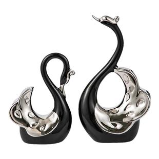 北欧极简黑白天鹅一对酒柜装饰品寓意好的摆件轻奢高档软装高级感