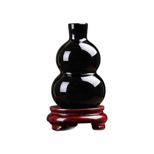 天然黑曜石葫芦福禄摆件熔炼和合五福六字真言心经吉祥如意装饰品