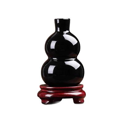 天然黑曜石葫芦福禄摆件六字真言