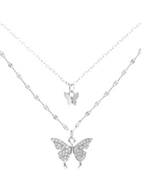 闪钻蝴蝶双层项链2024年新款小众设计感网红ins轻奢锁骨链女