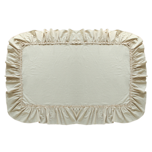 唯米8902优雅荷叶边桌布家用防尘长方形餐桌布卡其色棉麻质感台布