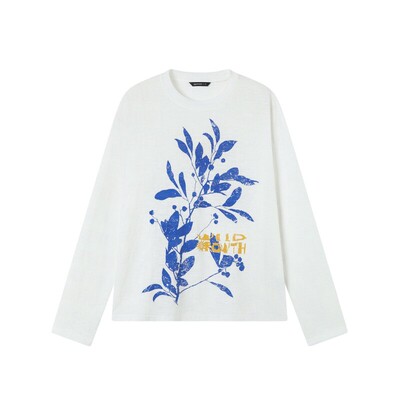 TGNS植物印花长袖t恤罩衫上衣