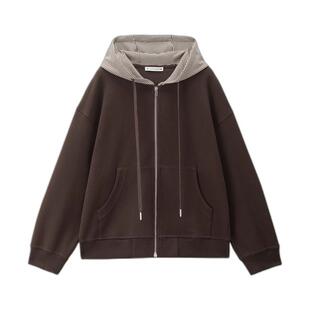 设计师款佐丹奴2026年春宽松拼接条纹抽绳连帽卫衣外套女18376702