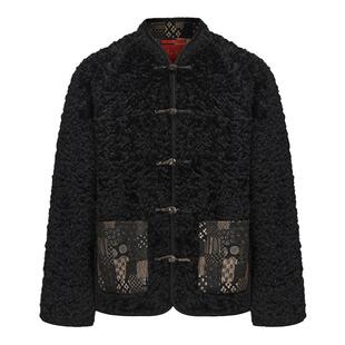 碧海潮生【悟道】秋冬新款中国风国潮刺绣保暖黑色毛绒唐装外套