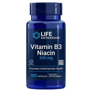 潮红款Life Extension维生素B3烟酸100粒500mg抑制黑色素美国直邮