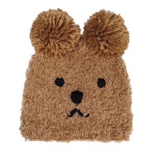 2025秋冬可爱小熊羊羔绒针织帽子女款冬天保暖护耳百搭套头毛线帽