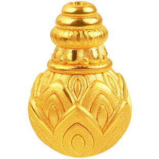 3D硬金黄金一体莲花足金999佛头三通佛塔手串链佛珠配饰男女配件