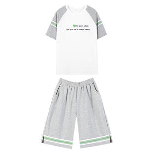 时尚休闲运动套装女大码T恤初中学生韩版显瘦宽松短裤跑步两件套