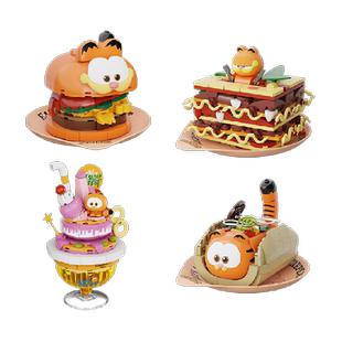 拼奇积木加菲猫联名美食儿童益智玩具拼装桌面摆件