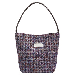 小众气质紫粗花呢hobo水桶包女生小众单肩包帆布通勤大容量包包