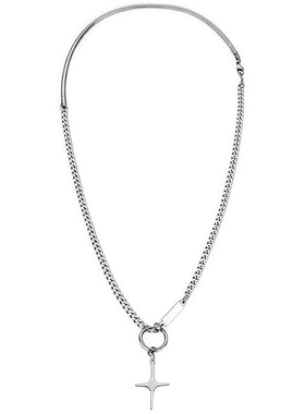 钛钢蛇骨拼接方牌十字星项链