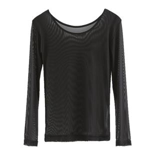 超薄打底衫女薄款透视长袖网纱上衣黑肤色舞蹈隐形内衣肉色打底衣