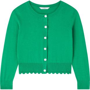 LK BENNETT绿色针织开衫女春新款显瘦短款花边下摆纯棉上衣