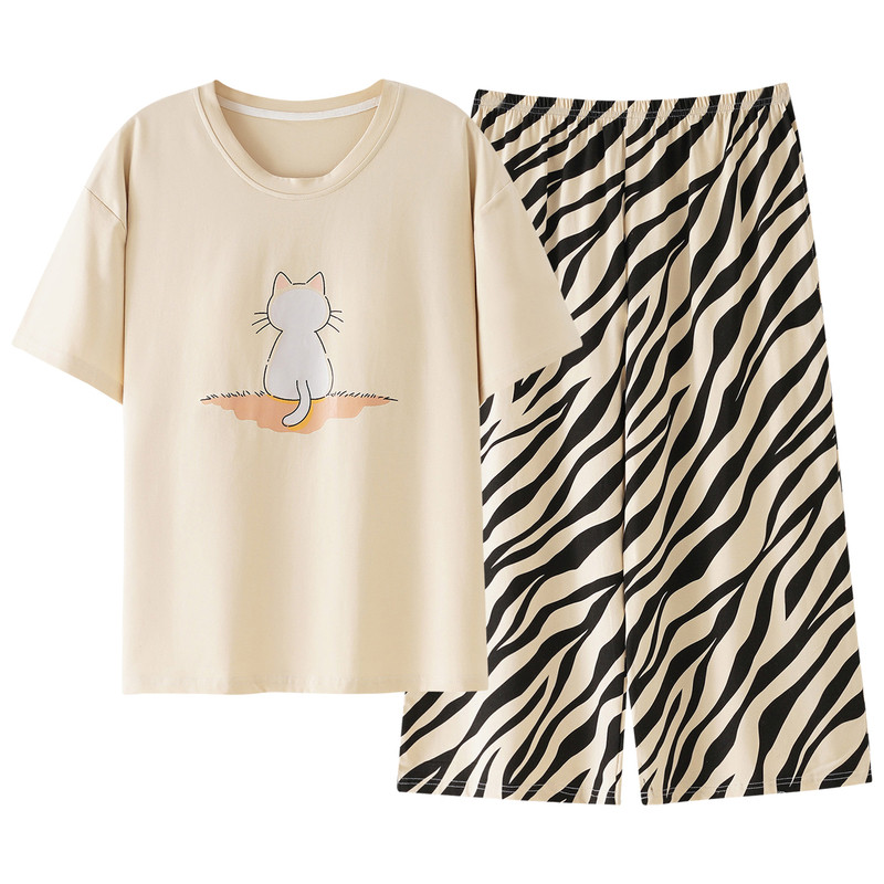 夏季纯棉女睡衣套装可外穿家居服