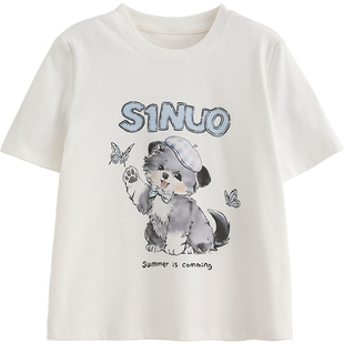 诺诺公主S1N初中生夏季卡通印花短袖T恤女青少年正肩显瘦短款上衣