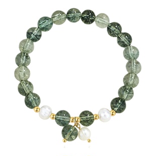 AJIDOU阿吉豆手串女款国风绿幽灵淡水珍珠手链绿水晶串珠手饰饰品